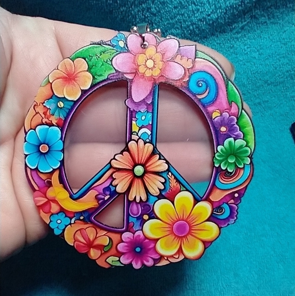 Peace sign colorful multicolor wall hanger rear view mirror
